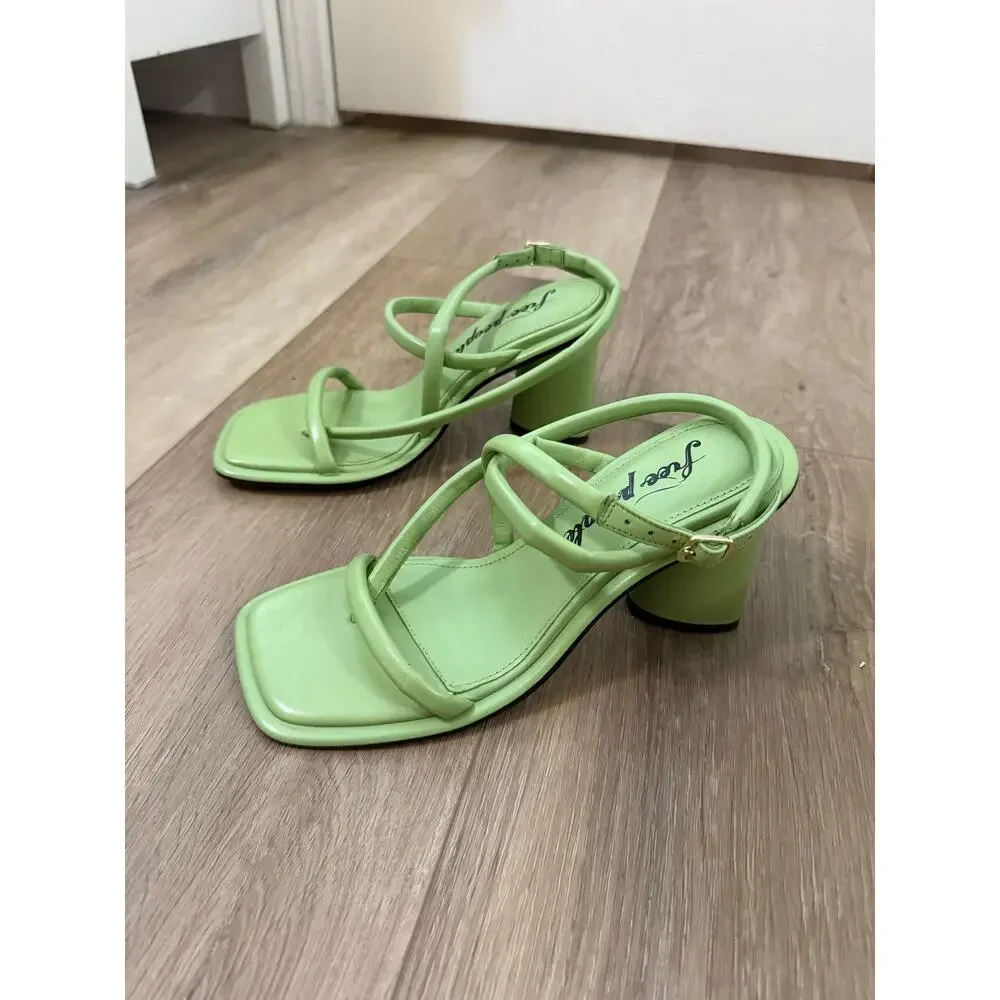 free people perth strappy slingback heels secret sage green women 6.5 US / 37 EU